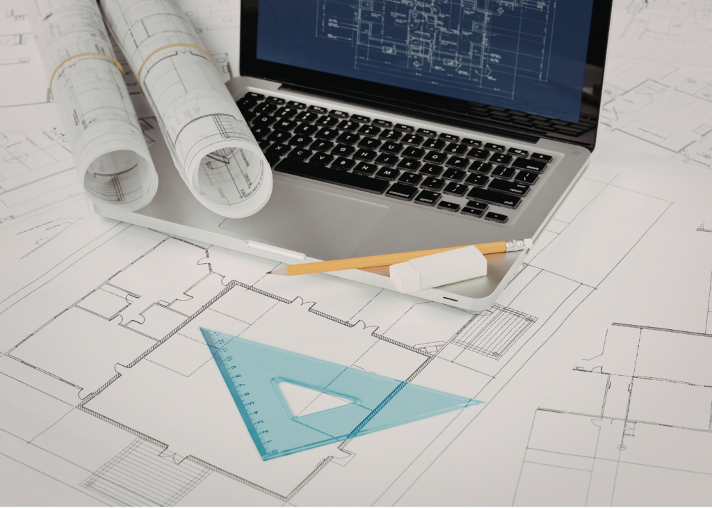 designing a home with blueprints
